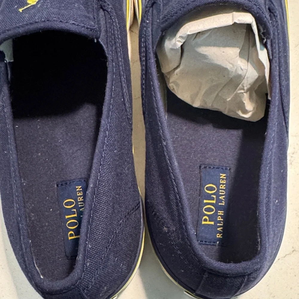 Polo by Ralph Lauren Navy Canvas Slip-On Sneakers with Yellow Polo Logo